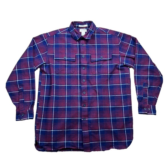 LL Bean Shirt Mens Large Tall Red Blue Plaid Chamois Traditional Fit Flannel - Picture 1 of 6